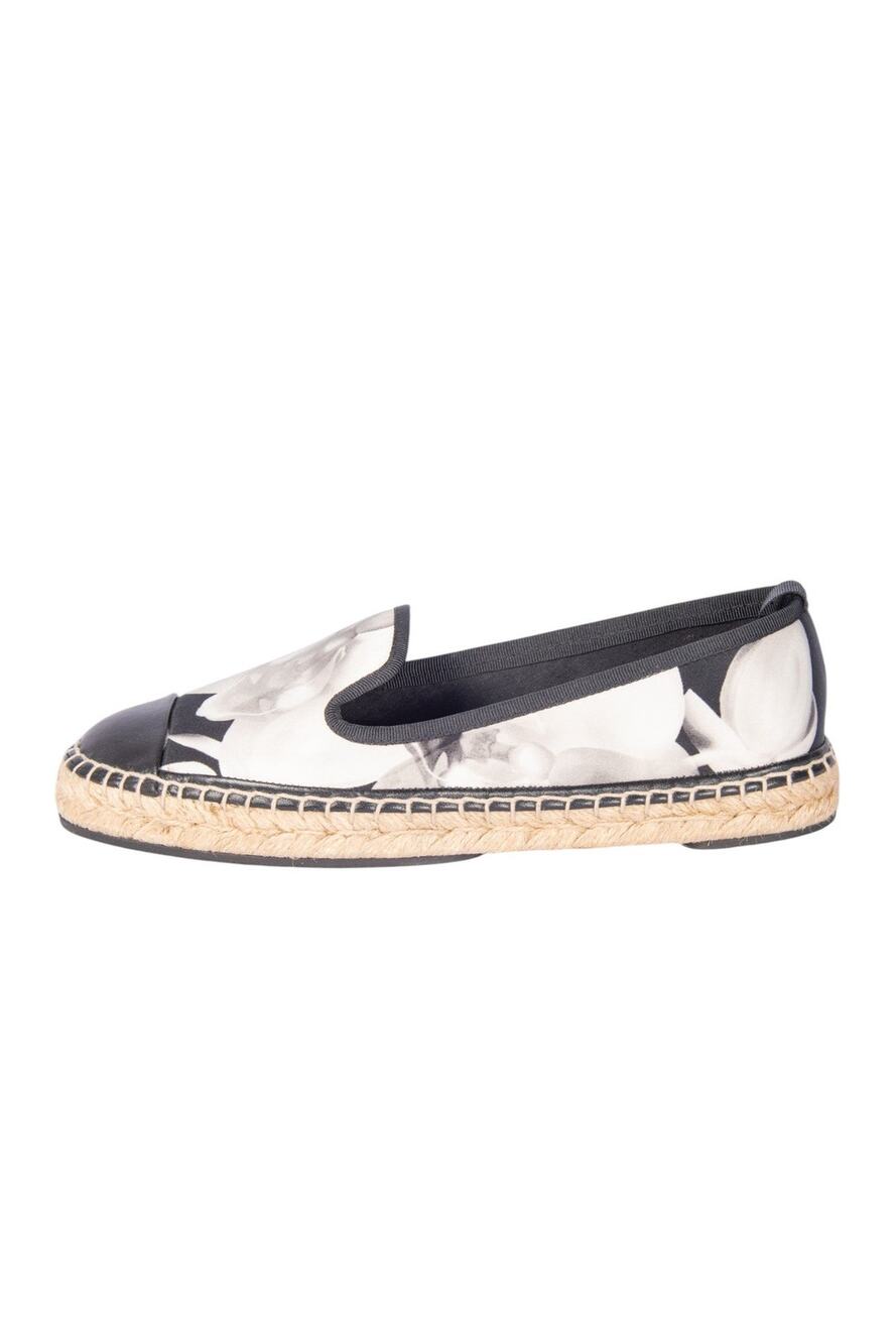 FENDI Black Satin Floral Print Espadrilles Size 38